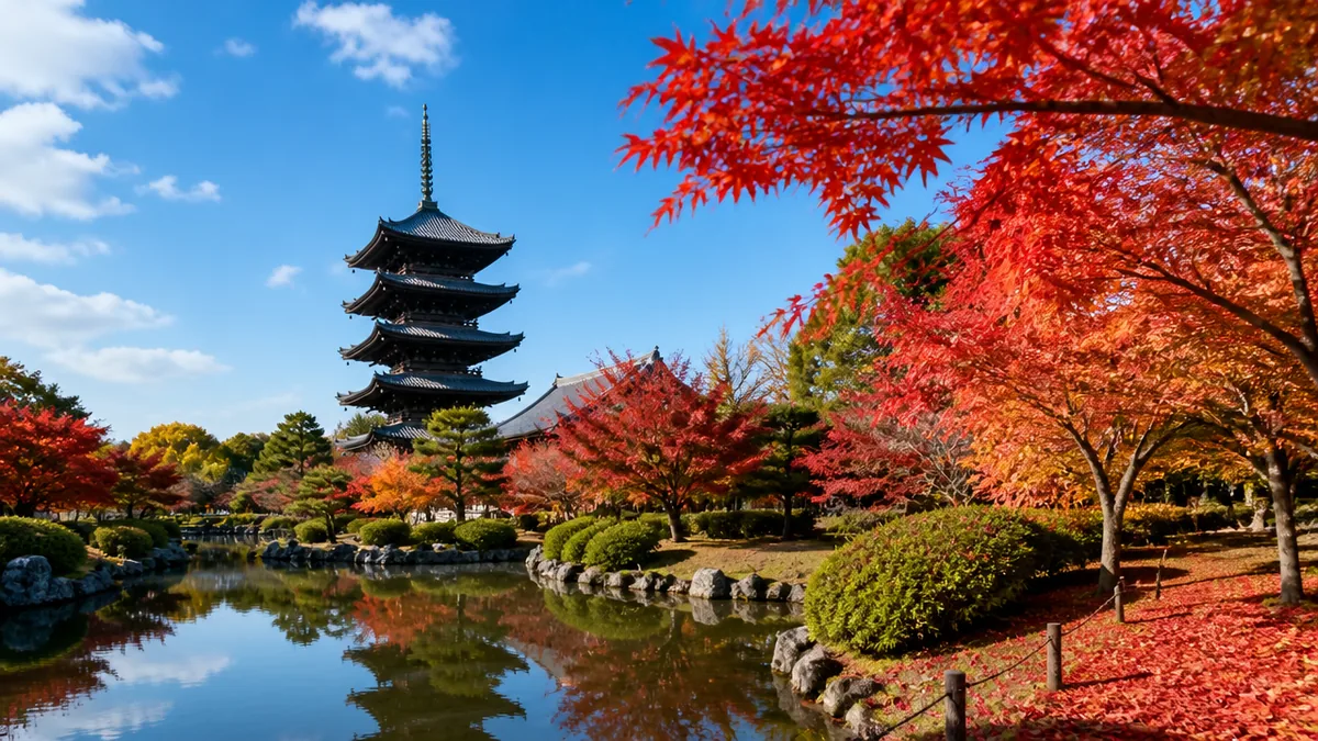 五重塔と瓢箪池、紅葉はどこから見ると段取りがいい？の解説画像